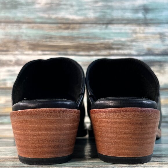 Portland Leather Patina Mules Womens 6.5 Black Leather Low Block Heel Handmade - Picture 7 of 13